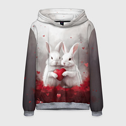 Толстовка-худи мужская Белые кролики с сердцем, цвет: 3D-меланж