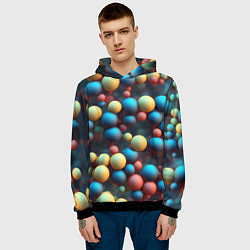 Толстовка-худи мужская Разноцветные шарики молекул, цвет: 3D-черный — фото 2