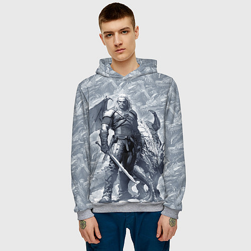 Мужская толстовка The Witcher and dragon - hand drawn style / 3D-Меланж – фото 3