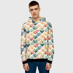 Толстовка-худи мужская Разноцветные нарисованные сердечки, цвет: 3D-черный — фото 2