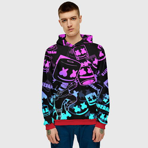 Мужская толстовка Marshmello neon pattern / 3D-Красный – фото 3