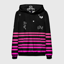 Толстовка-худи мужская Lil Peep розовые полосы, цвет: 3D-черный