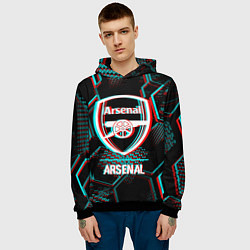 Толстовка-худи мужская Arsenal FC в стиле glitch на темном фоне, цвет: 3D-черный — фото 2