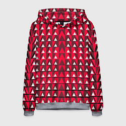 Толстовка-худи мужская Белые треугольники на красном фоне, цвет: 3D-меланж