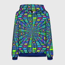 Толстовка-худи мужская Абстрактный узор коридор из разноцветных квадратов, цвет: 3D-синий
