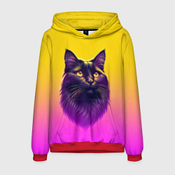Толстовка-худи мужская Кот чёрный с золотыми глазами, цвет: 3D-красный