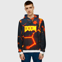 Толстовка-худи мужская Doom плиты лого в огне, цвет: 3D-белый — фото 2