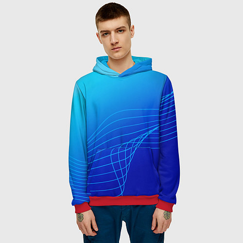 Мужская толстовка Синий градиент полосы / 3D-Красный – фото 3