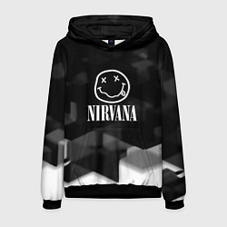 Толстовка-худи мужская Nirvana текстура рок, цвет: 3D-черный