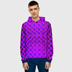 Толстовка-худи мужская Фиолетовые квадраты на чёрном фоне, цвет: 3D-синий — фото 2