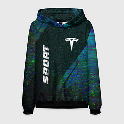 Толстовка-худи мужская Tesla sport glitch blue, цвет: 3D-черный