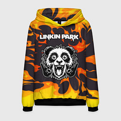 Толстовка-худи мужская Linkin Park рок панда и огонь, цвет: 3D-черный