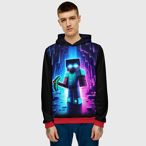 Мужская толстовка Minecraft - neon character ai art / 3D-Красный – фото 3