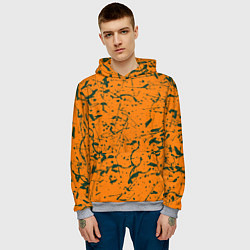 Толстовка-худи мужская Оранжевый с брызгами зеленой краски, цвет: 3D-меланж — фото 2