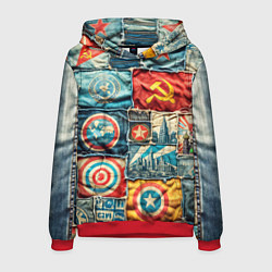 Толстовка-худи мужская Пэчворк джинсы в СССР, цвет: 3D-красный