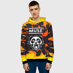 Толстовка-худи мужская Muse рок панда и огонь, цвет: 3D-черный — фото 2