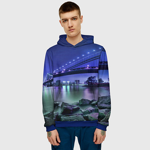 Мужская толстовка Вечерняя Америка - мост / 3D-Синий – фото 3