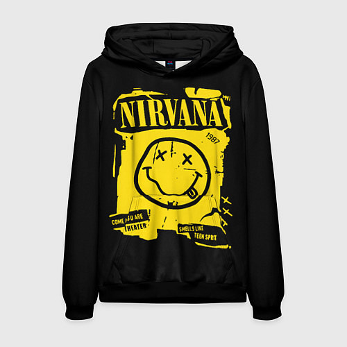 Мужская толстовка Nirvana - смайлик / 3D-Черный – фото 1