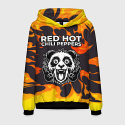 Толстовка-худи мужская Red Hot Chili Peppers рок панда и огонь, цвет: 3D-черный