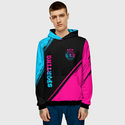 Толстовка-худи мужская Sporting - neon gradient вертикально, цвет: 3D-черный — фото 2