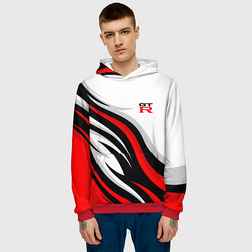 Мужская толстовка Nissan GTR - красные языки пламени / 3D-Красный – фото 3