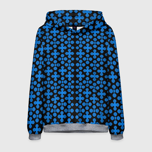 Мужская толстовка Синие четырёхлистники на чёрном фоне / 3D-Меланж – фото 1