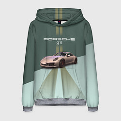 Толстовка-худи мужская Спортивный автомобиль Порше 911, цвет: 3D-меланж