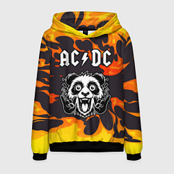 Толстовка-худи мужская AC DC рок панда и огонь, цвет: 3D-черный