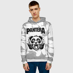 Толстовка-худи мужская Pantera рок панда на светлом фоне, цвет: 3D-белый — фото 2