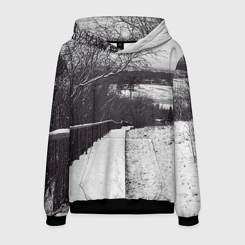 Мужская толстовка Заснеженная лестница в парке / 3D-Черный – фото 1