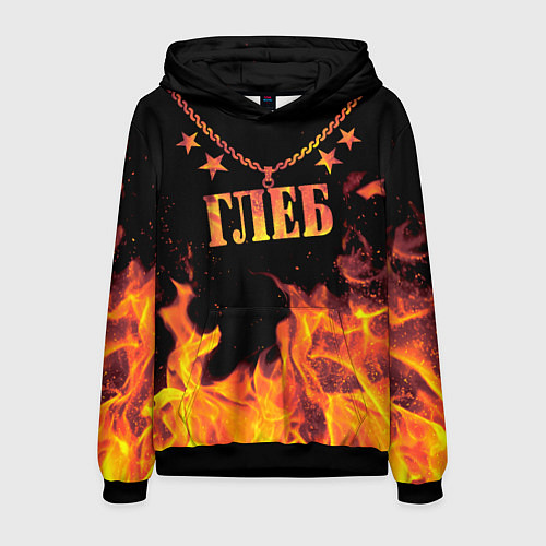 Мужская толстовка Глеб - имя в огне / 3D-Черный – фото 1