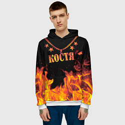 Толстовка-худи мужская Костя - имя в огне, цвет: 3D-белый — фото 2