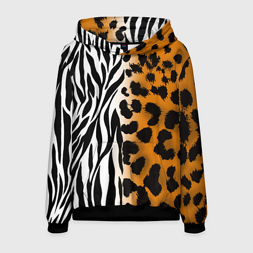 Мужская толстовка Леопардовые пятна с полосками зебры / 3D-Черный – фото 1