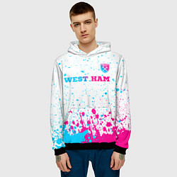 Толстовка-худи мужская West Ham neon gradient style посередине, цвет: 3D-черный — фото 2