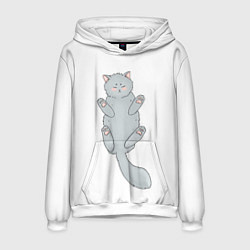Толстовка-худи мужская Серый котенок спит на спинке, цвет: 3D-белый