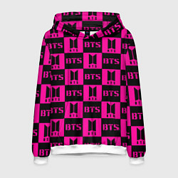 Толстовка-худи мужская BTS pattern pink logo, цвет: 3D-белый