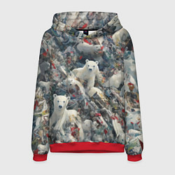 Толстовка-худи мужская Найди всех медвежат - паттерн, цвет: 3D-красный