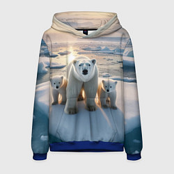 Толстовка-худи мужская Polar bear with her cubs - ai art, цвет: 3D-синий