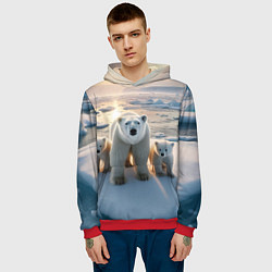 Толстовка-худи мужская Polar bear with her cubs - ai art, цвет: 3D-красный — фото 2