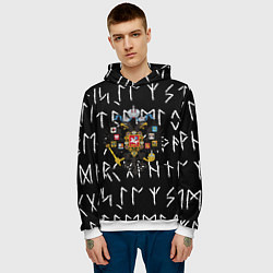 Толстовка-худи мужская Герб РФ имперский стиль руны, цвет: 3D-белый — фото 2