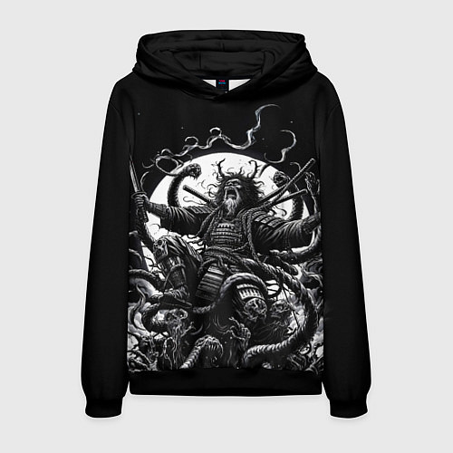 Мужская толстовка Кричащий самурай и огромный монстр / 3D-Черный – фото 1