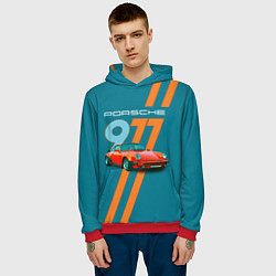 Толстовка-худи мужская Porsche 911 немецкий спорткар, цвет: 3D-красный — фото 2