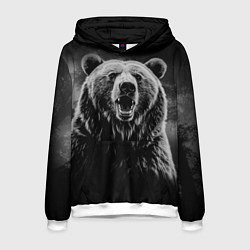 Толстовка-худи мужская Большой бурый медведь оскал, цвет: 3D-белый
