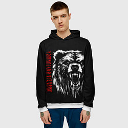 Толстовка-худи мужская Медведь - помни свои корни, цвет: 3D-белый — фото 2