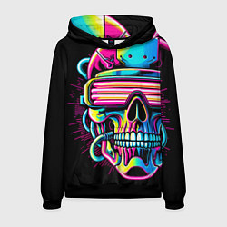 Толстовка-худи мужская Cyber skull - ai art neon, цвет: 3D-черный