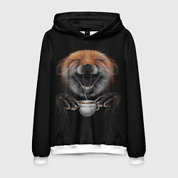 Толстовка-худи мужская Лис с чашечкой кофе, цвет: 3D-белый