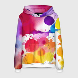 Толстовка-худи мужская Яркие абстрактные акварельные кляксы - нейросеть, цвет: 3D-белый
