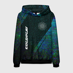Толстовка-худи мужская Coldplay glitch blue, цвет: 3D-черный
