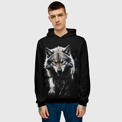 Толстовка-худи мужская Нападающий славянский волк, цвет: 3D-черный — фото 2