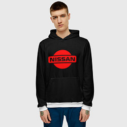 Толстовка-худи мужская Nissan red logo, цвет: 3D-белый — фото 2